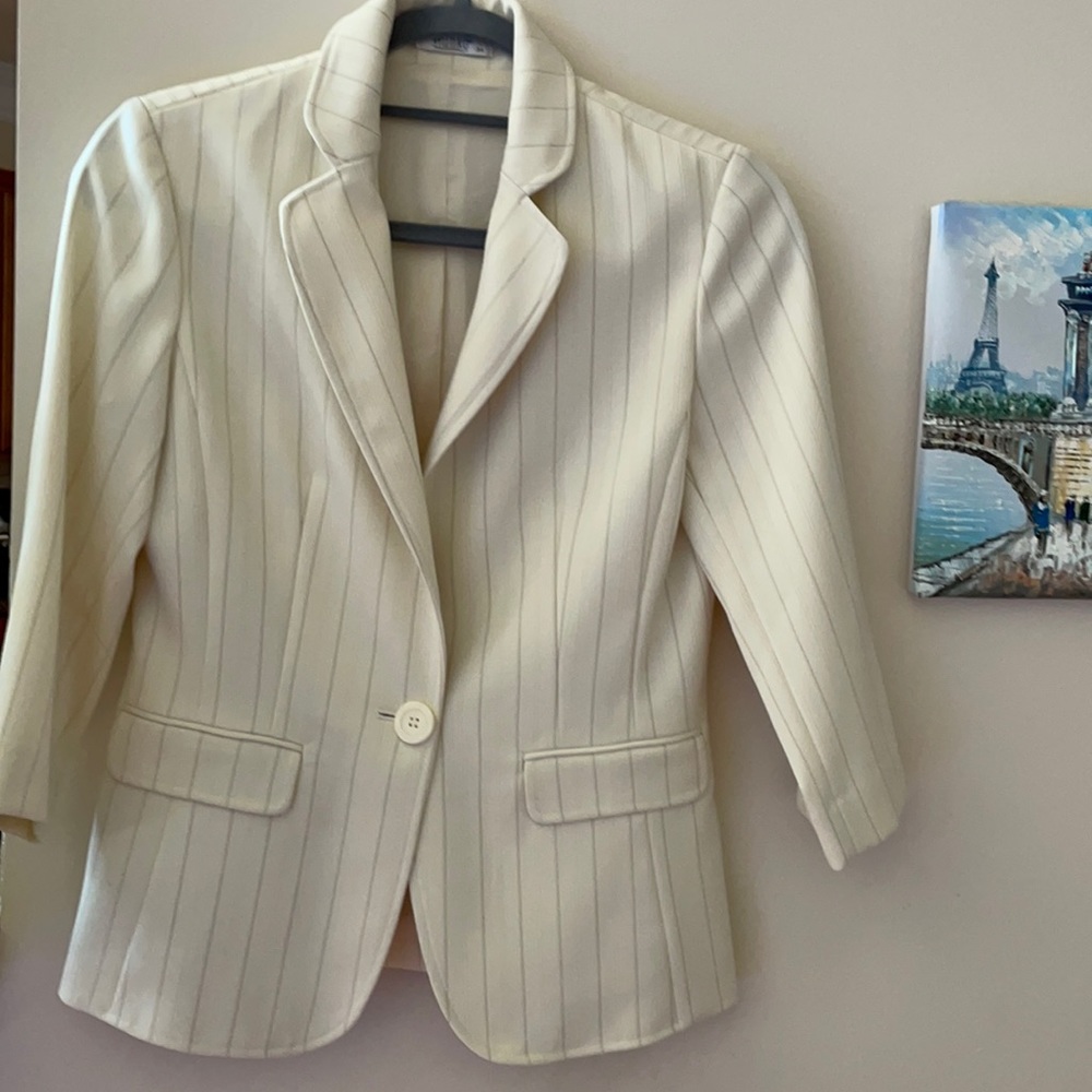 Cream Color Striped Blazer Suit